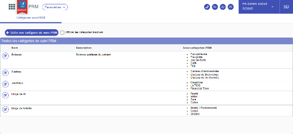 Module PRM – gestion des catégories de prestations