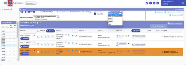 Module Admission – affichage des filtres pour le suivi PRM